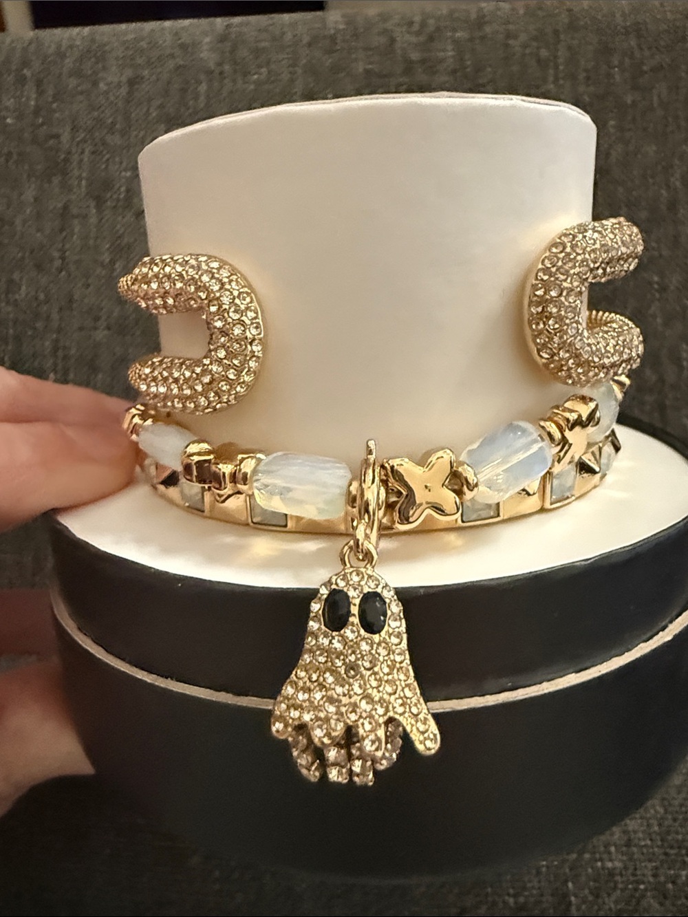 Bomb party Halloween stack Gold-Tone Crystal Ghost Charm Bracelet